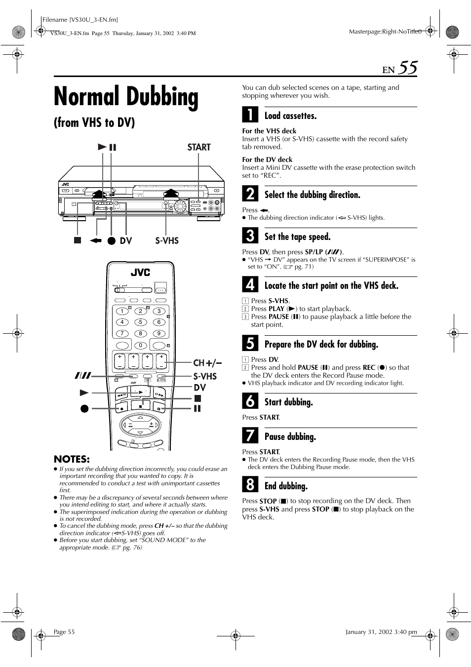 Normal dubbing | JVC SR-VS30U User Manual | Page 55 / 84