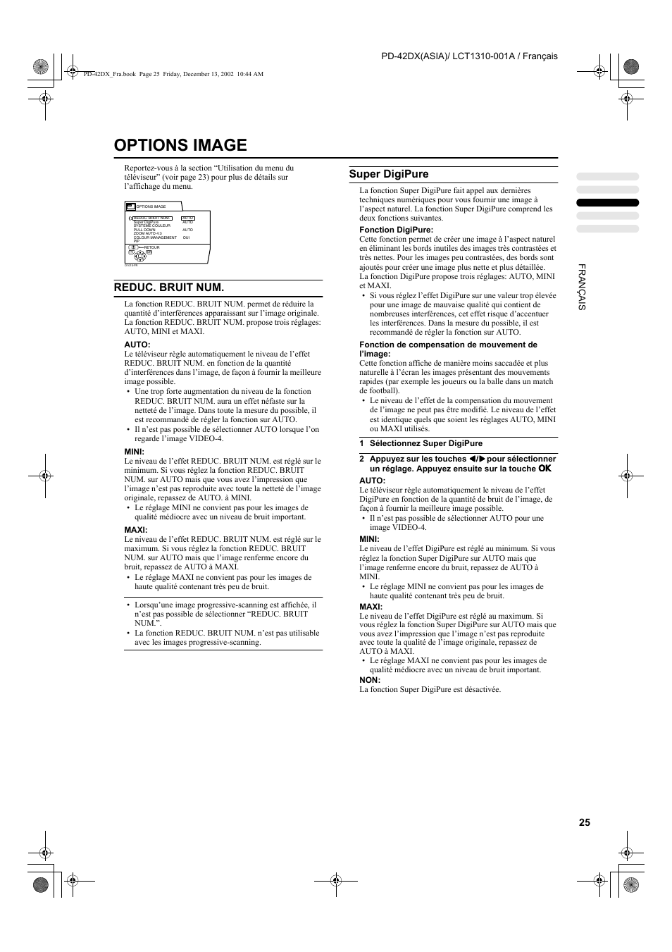 Options image, Reduc. bruit num, Super digipure | JVC PD-42DX  RU User Manual | Page 111 / 217