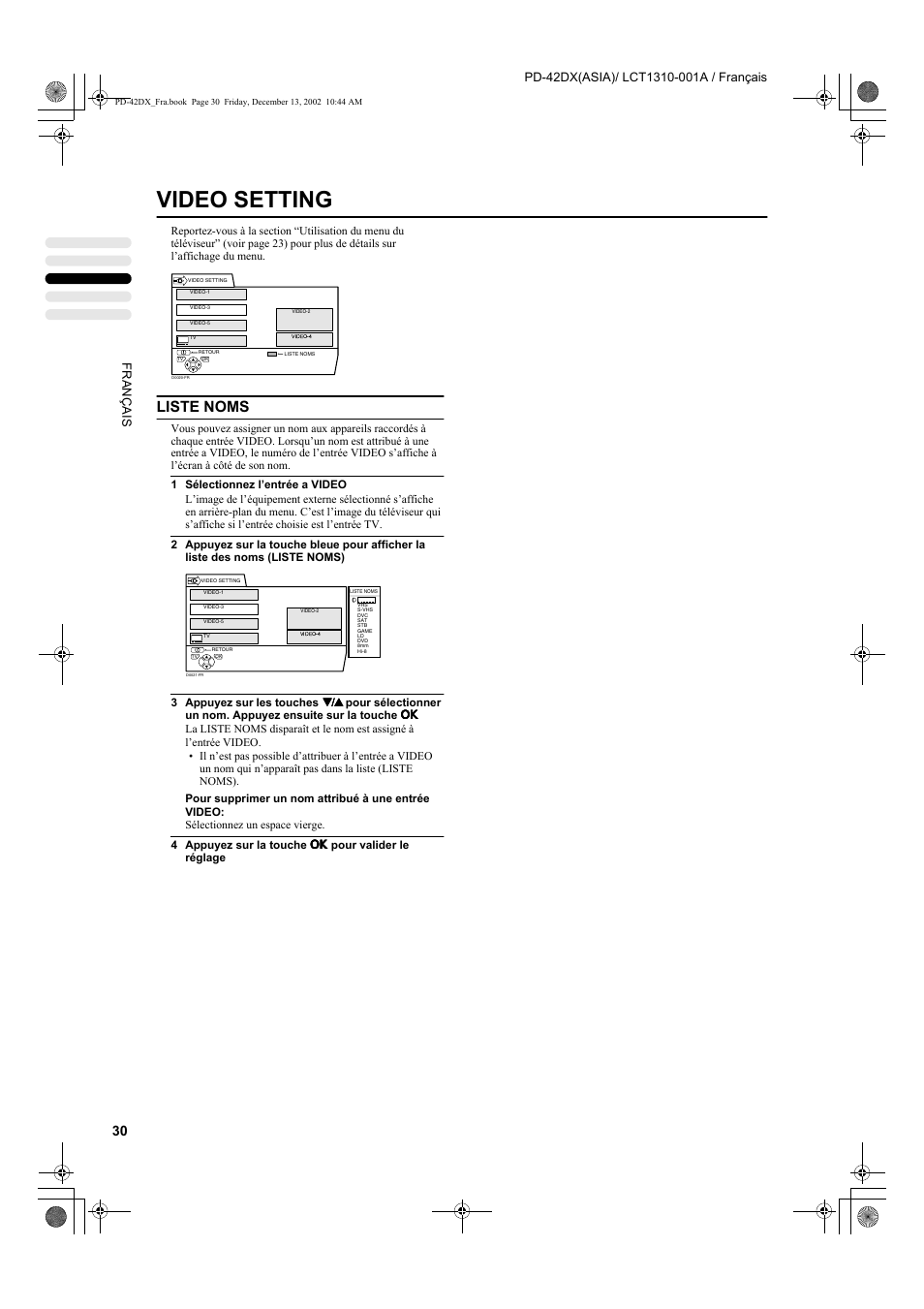 Video setting, Liste noms | JVC PD-42DX  RU User Manual | Page 116 / 217