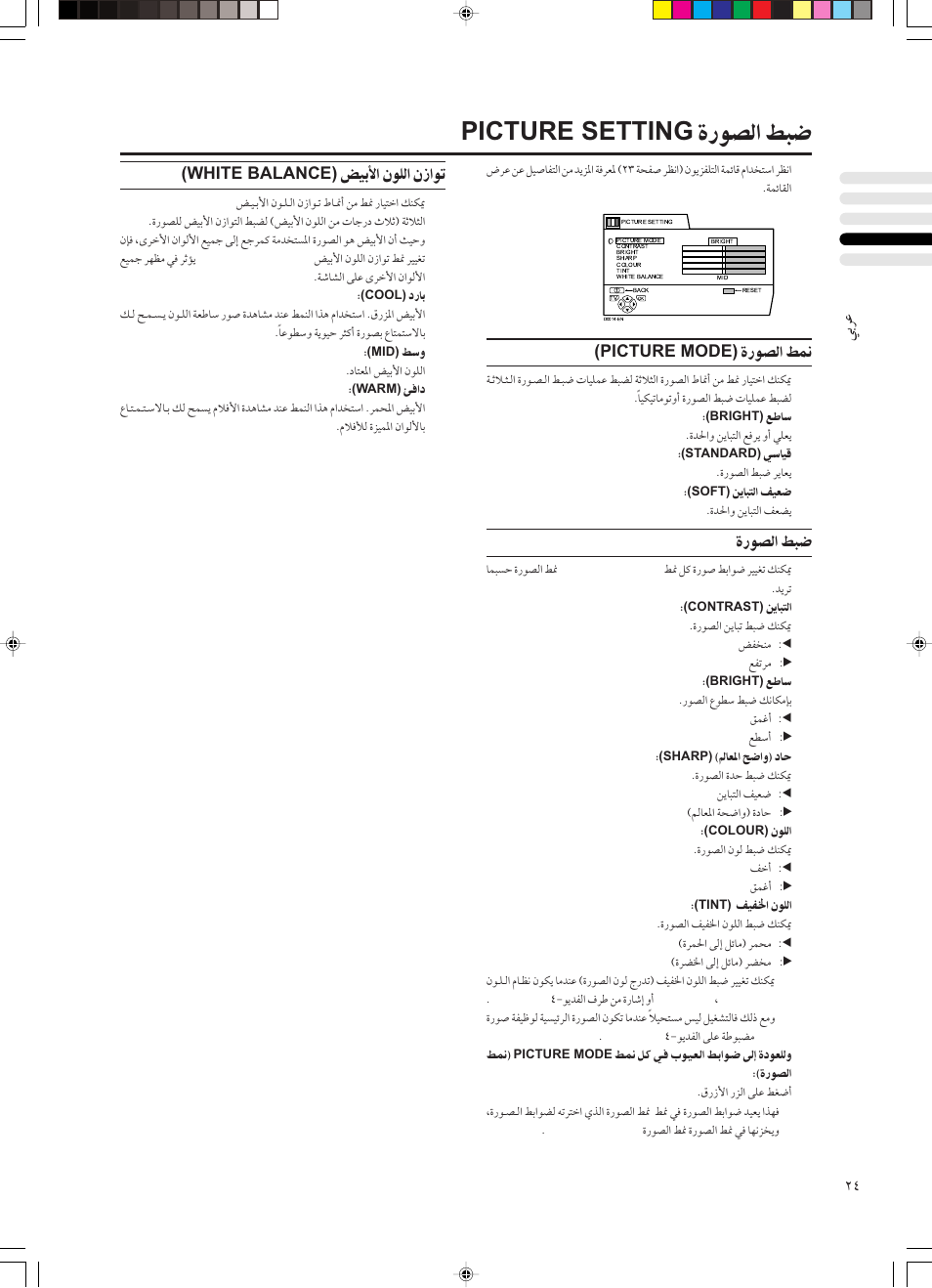 Picture setting, White balance), Picture mode) | JVC PD-42DX  RU User Manual | Page 196 / 217
