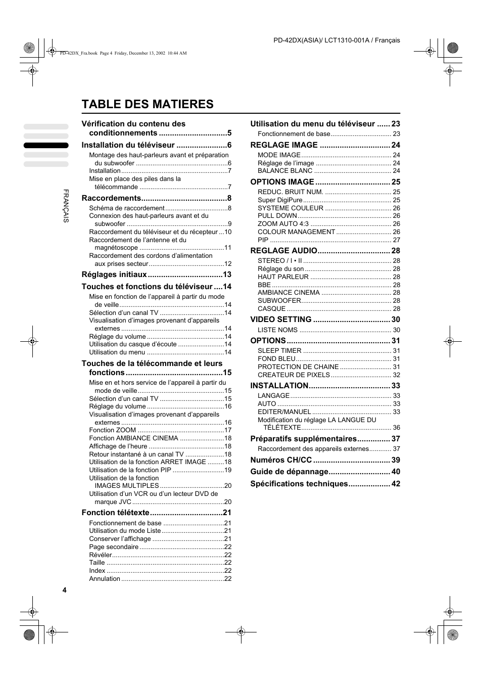 Table des matieres | JVC PD-42DX  RU User Manual | Page 90 / 217
