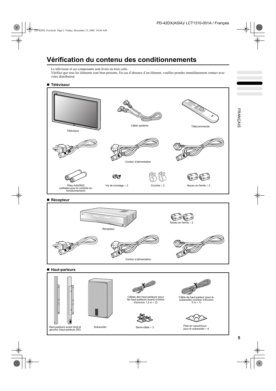 Vérification du contenu des conditionnements, Menu ok p tv/vide | JVC PD-42DX  RU User Manual | Page 91 / 217