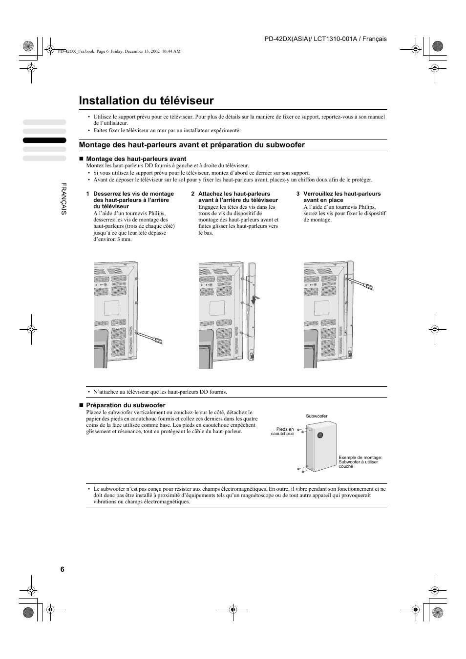 Installation du téléviseur | JVC PD-42DX  RU User Manual | Page 92 / 217