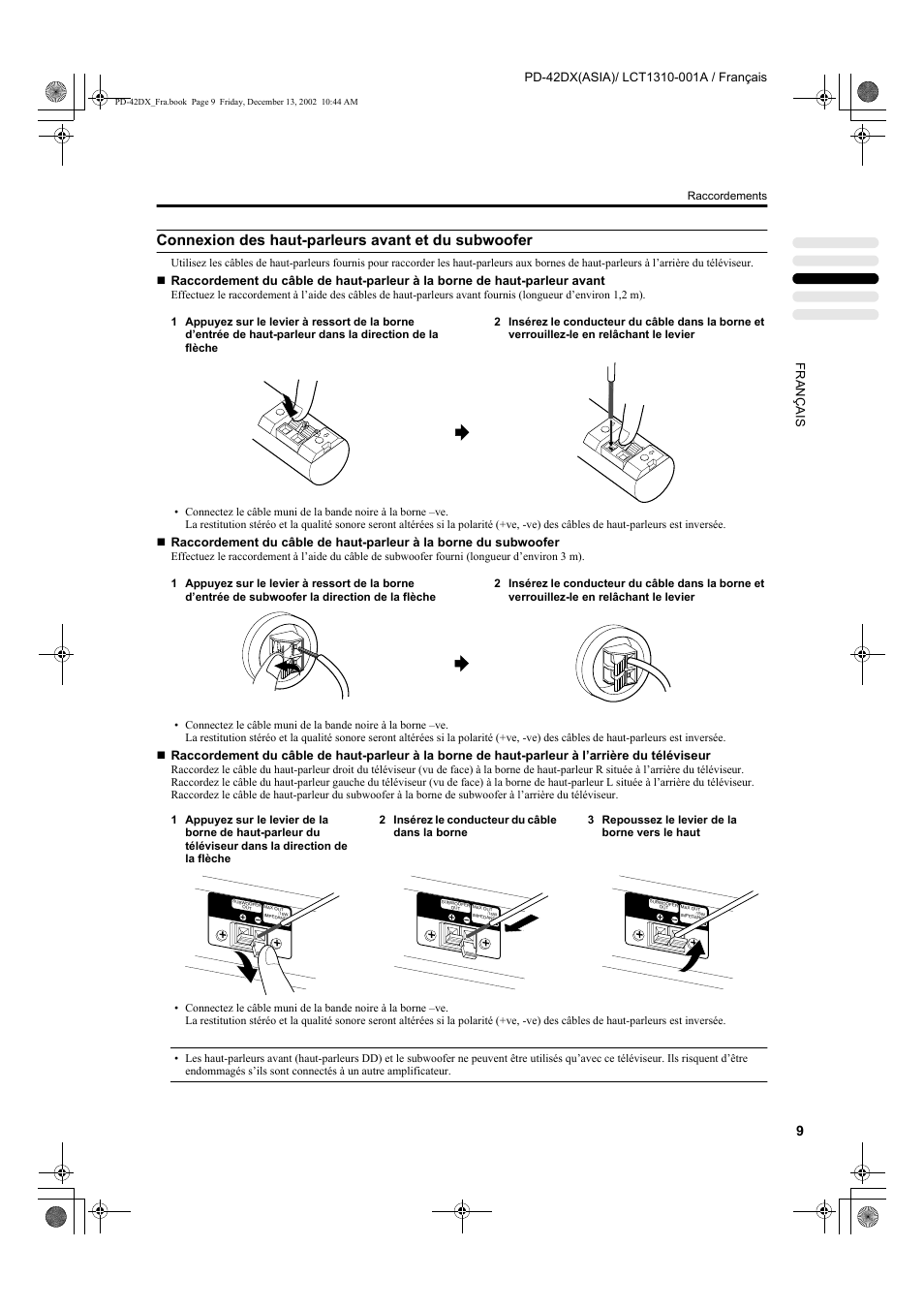 Connexion des haut-parleurs avant et du subwoofer | JVC PD-42DX  RU User Manual | Page 95 / 217