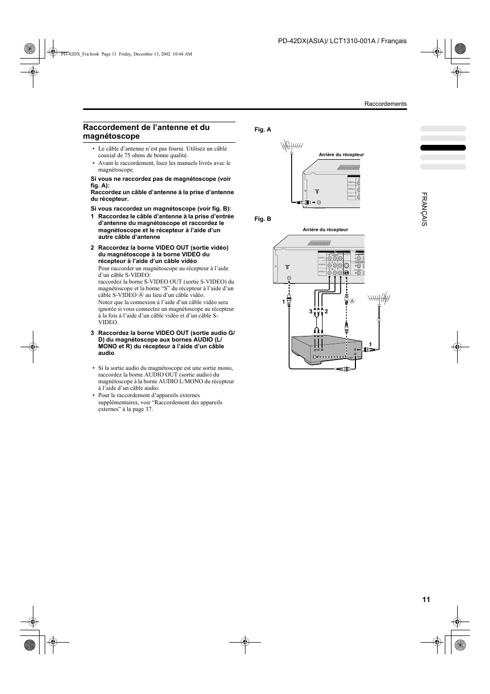 Raccordement de l’antenne et du magnétoscope | JVC PD-42DX  RU User Manual | Page 97 / 217