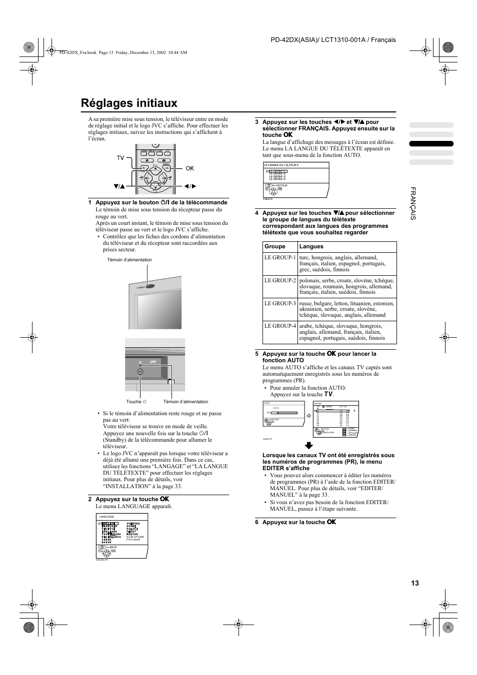 Réglages initiaux | JVC PD-42DX  RU User Manual | Page 99 / 217