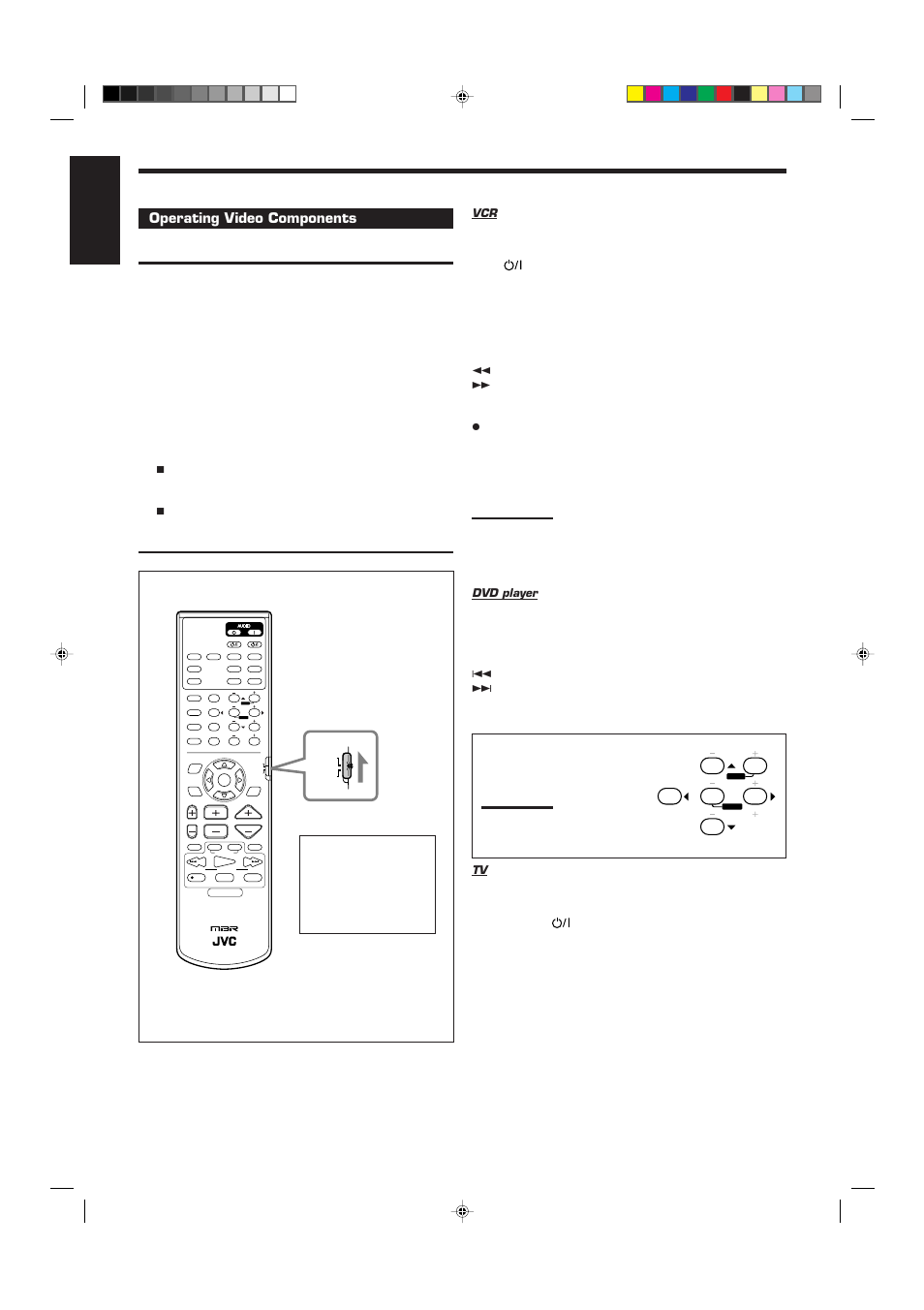 English, Operating video components, Dvd player | JVC RX-7001PGD User Manual | Page 48 / 58