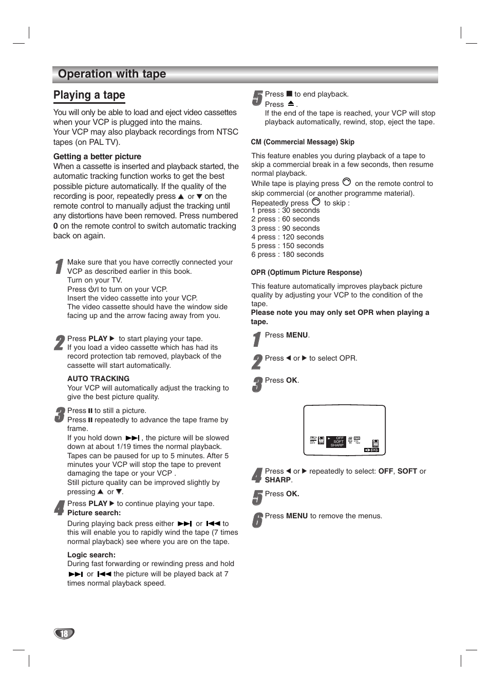 Operation, Operation with tape, Playing a tape | JVC HR-XV10AG User Manual | Page 18 / 32