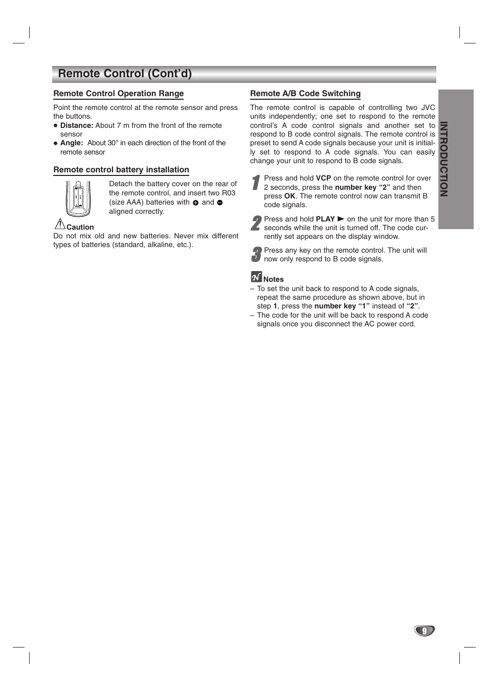 Remote control (cont’d) | JVC HR-XV10AG User Manual | Page 9 / 32