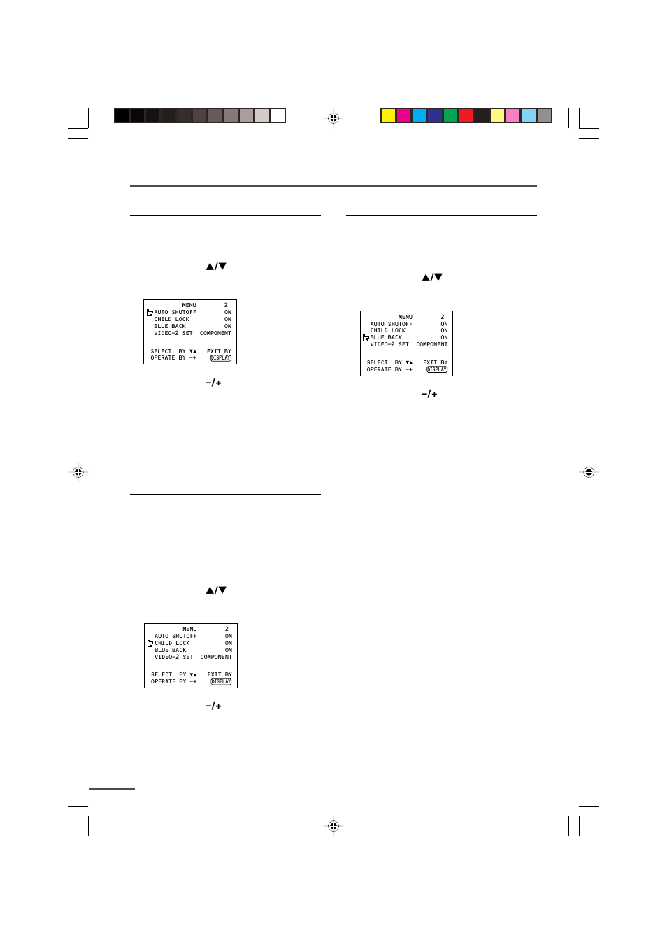 Using the tv’s menus auto shutoff, Child lock, Blue back | JVC LCT1064-001A-H User Manual | Page 12 / 20