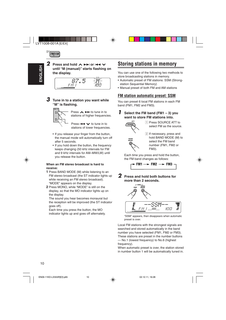 Fm station automatic preset: ssm, English | JVC KD-LX555R User Manual | Page 10 / 58