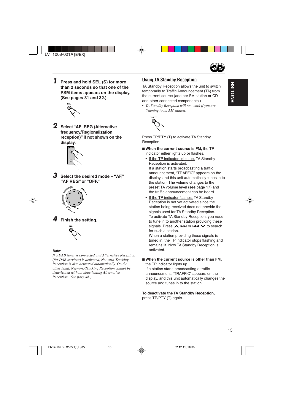 English, Using ta standby reception | JVC KD-LX555R User Manual | Page 13 / 58