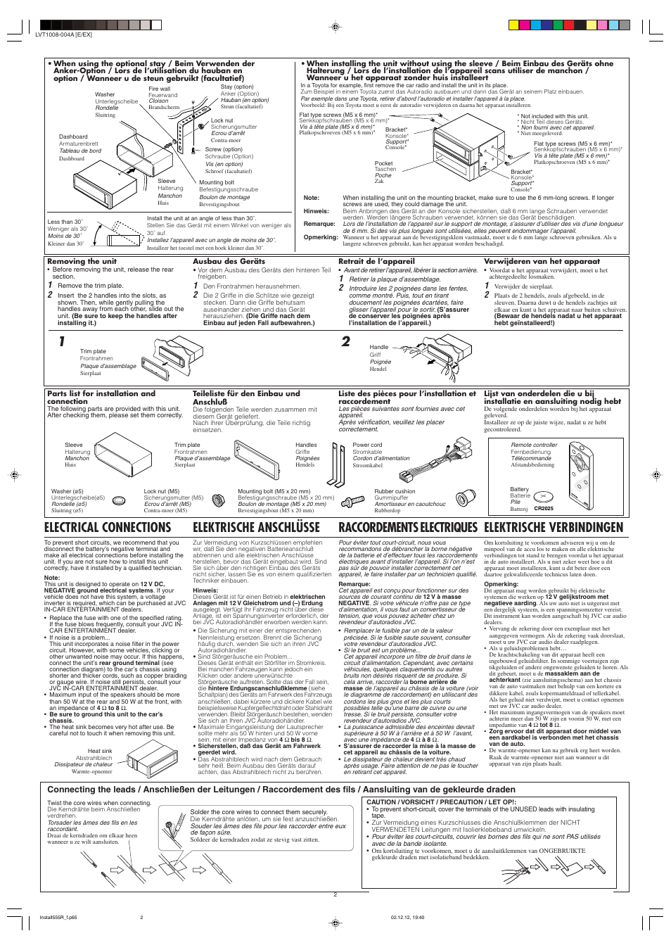 Electrical connections, Elektrische anschlüsse, Raccordements electriques | Elektrische verbindingen | JVC KD-LX555R User Manual | Page 54 / 58