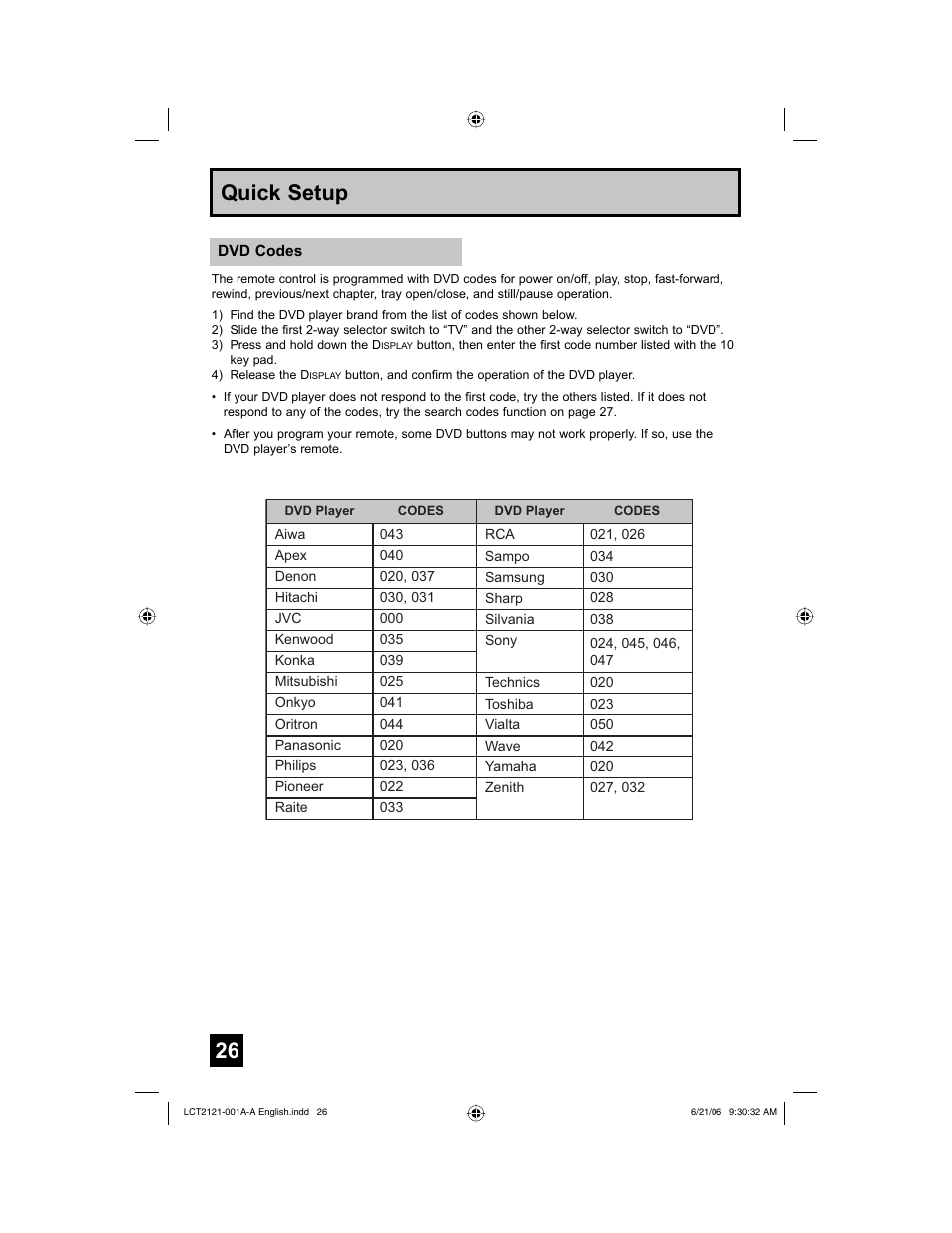 Quick setup | JVC AV 56P777 User Manual | Page 26 / 72