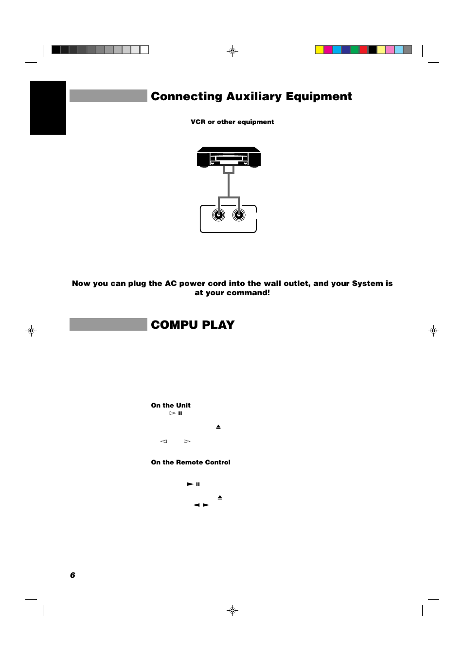 Connecting auxiliary equipment, Compu play | JVC CA-D551TR User Manual | Page 10 / 37