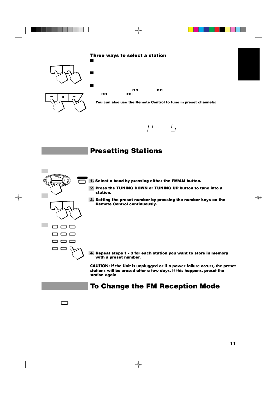 Presetting stations, 11 english three ways to select a station | JVC CA-D551TR User Manual | Page 15 / 37