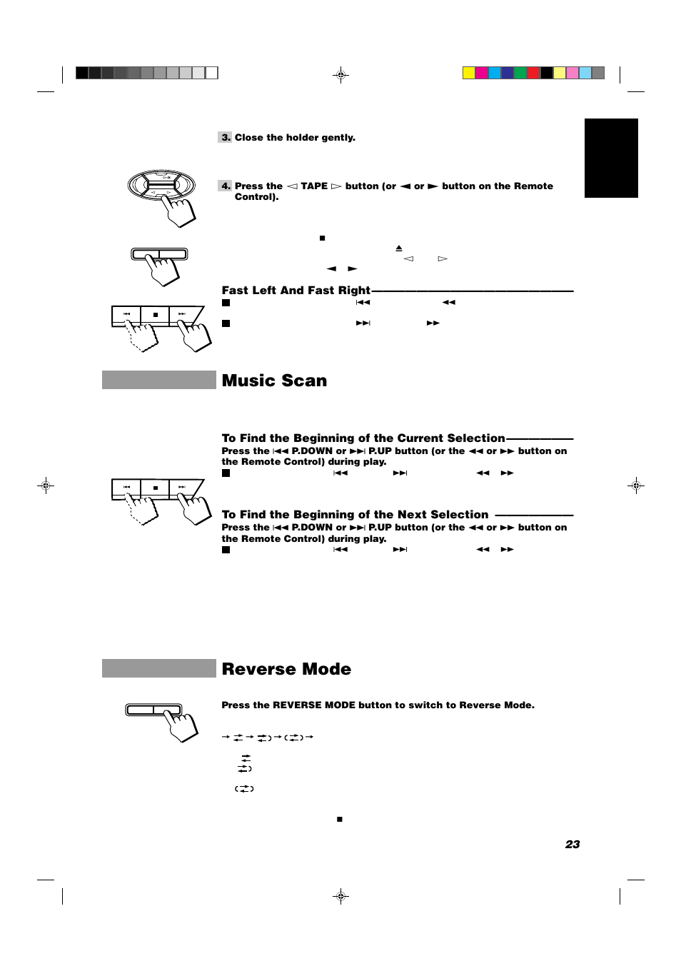 Music scan, Reverse mode, 23 english | Fast left and fast right | JVC CA-D551TR User Manual | Page 27 / 37