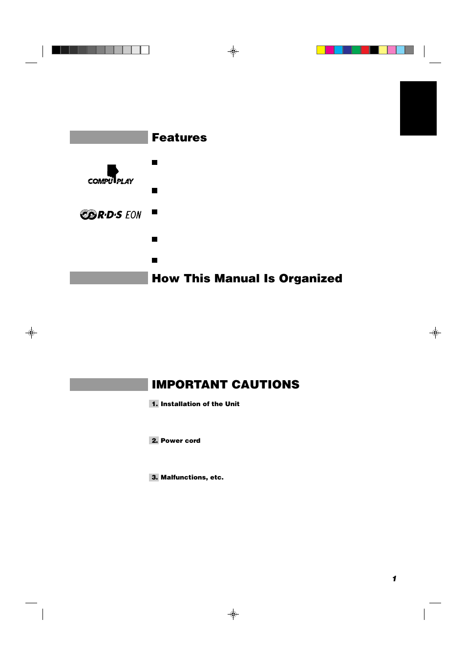 Features, How this manual is organized, Important cautions | JVC CA-D551TR User Manual | Page 5 / 37