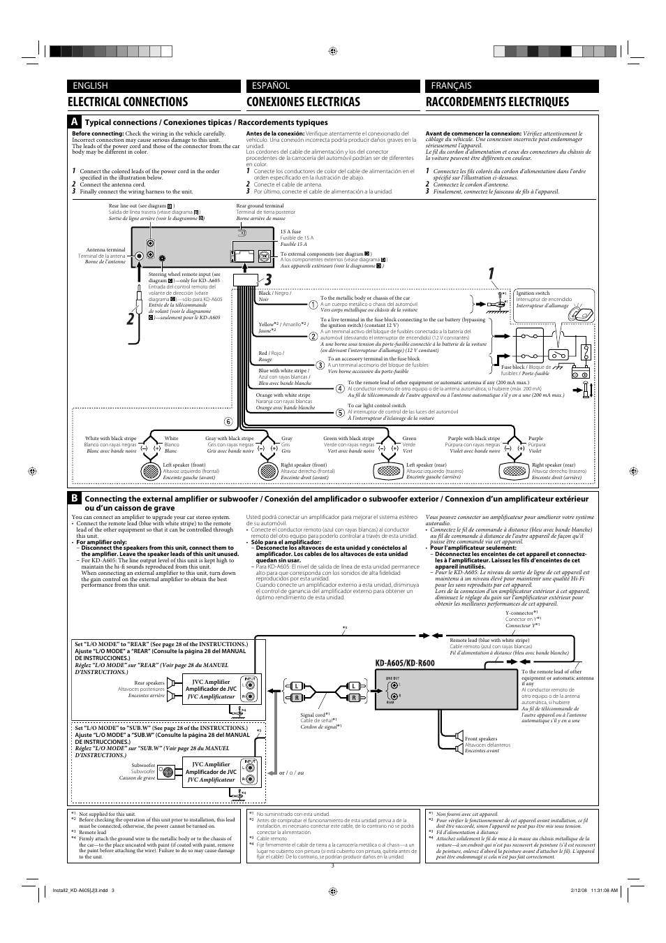 English español français | JVC KD-A605 User Manual | Page 3 / 4
