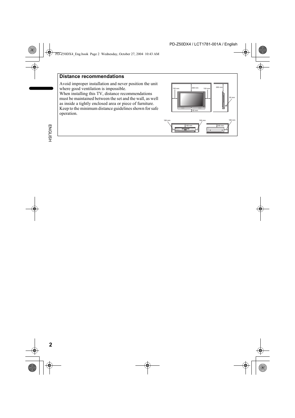Distance recommendations | JVC 1104MKH-CR-VP User Manual | Page 4 / 60
