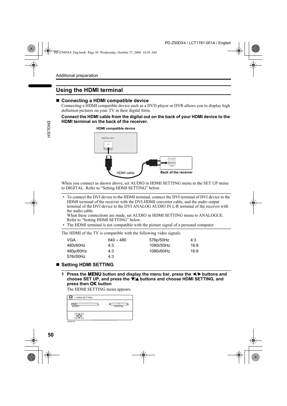 Using the hdmi terminal | JVC 1104MKH-CR-VP User Manual | Page 52 / 60