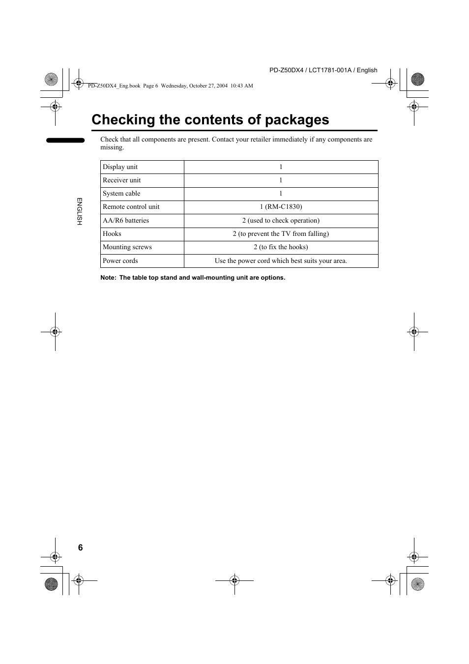 Checking the contents of packages | JVC 1104MKH-CR-VP User Manual | Page 8 / 60
