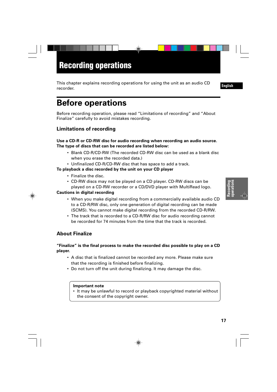 Recording operations, Before operations | JVC XR-D400SL User Manual | Page 21 / 36