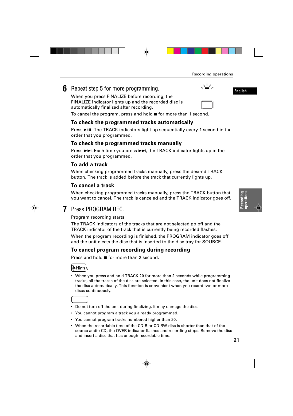 Repeat step 5 for more programming, Press program rec | JVC XR-D400SL User Manual | Page 25 / 36