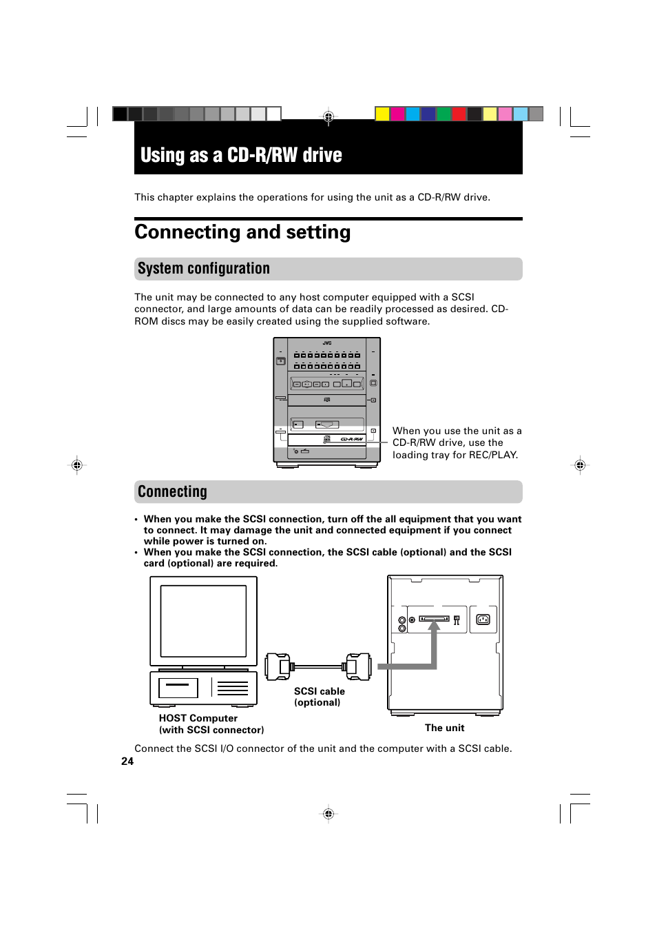 Using as a cd-r/rw drive, Connecting and setting, System configuration | Connecting, Using as a cd -r/rw drive | JVC XR-D400SL User Manual | Page 28 / 36