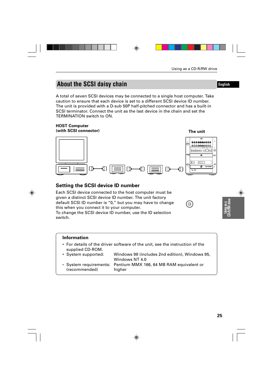 About the scsi daisy chain, Setting the scsi device id number | JVC XR-D400SL User Manual | Page 29 / 36