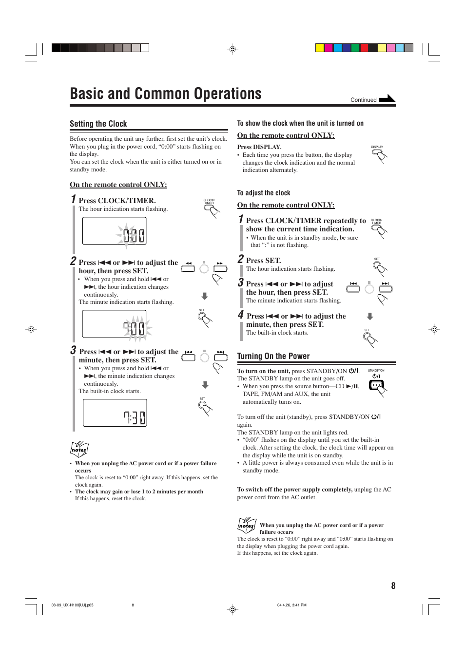 Basic and common operations | JVC CA-UXH100 User Manual | Page 11 / 80