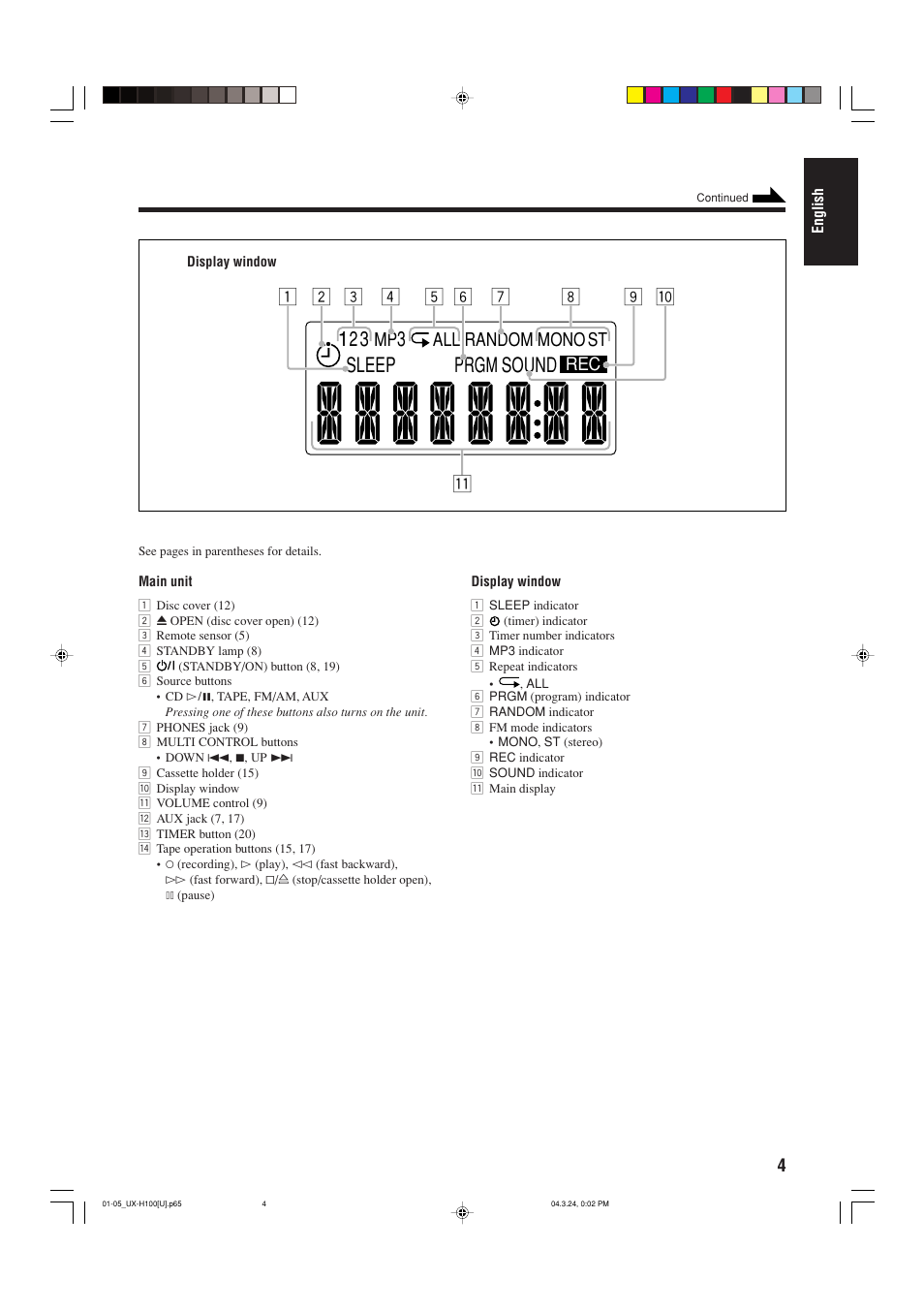 Sleep prgm sound, All random mono st | JVC CA-UXH100 User Manual | Page 35 / 80