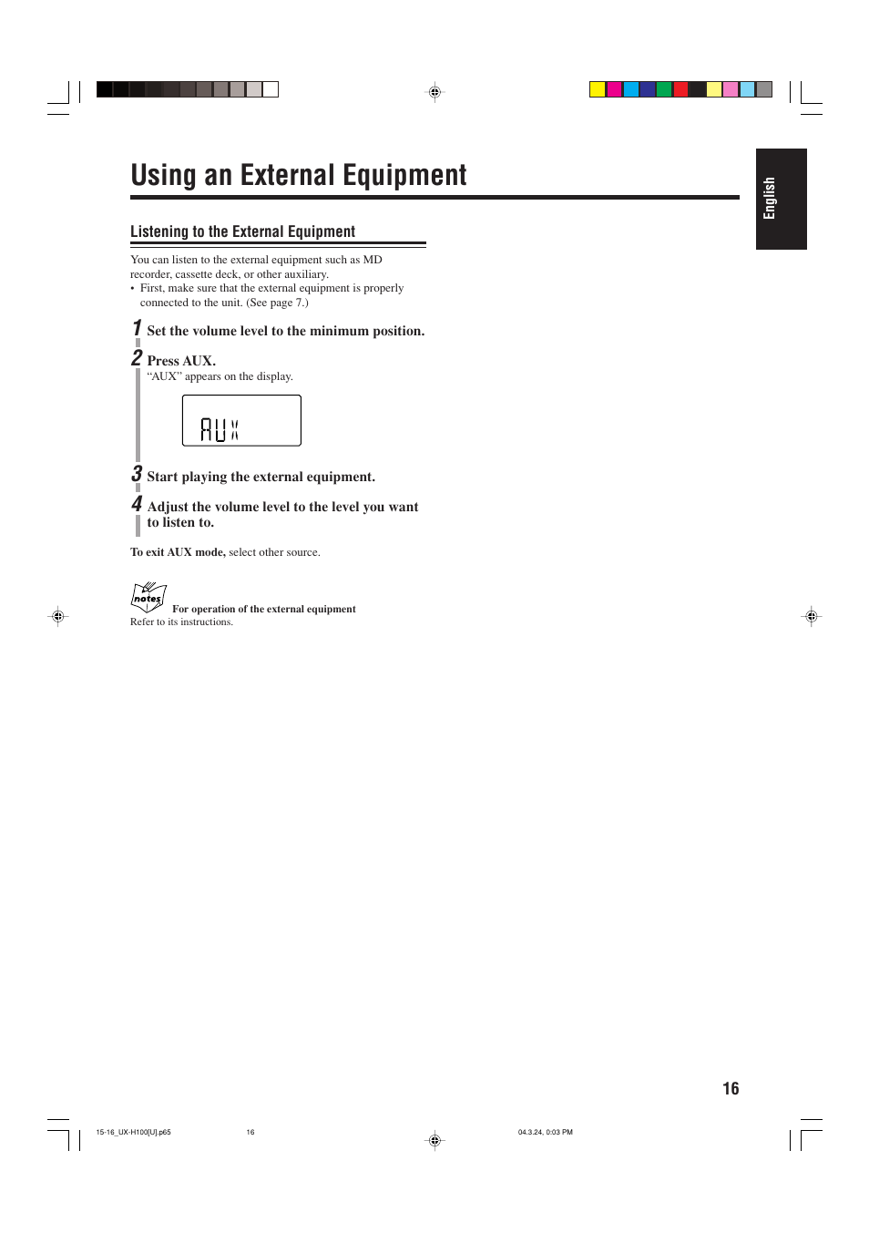 Using an external equipment | JVC CA-UXH100 User Manual | Page 47 / 80