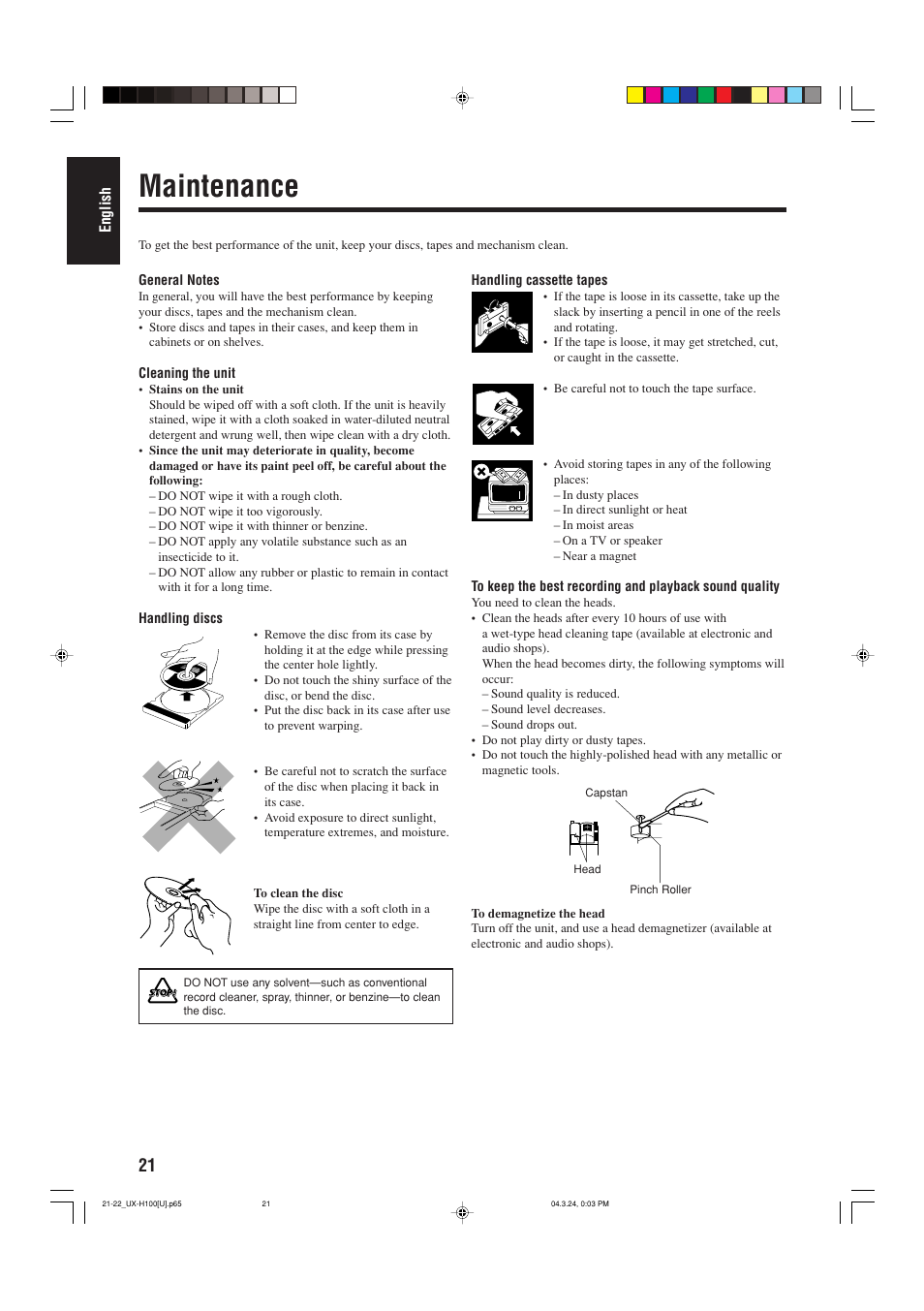 Maintenance | JVC CA-UXH100 User Manual | Page 52 / 80