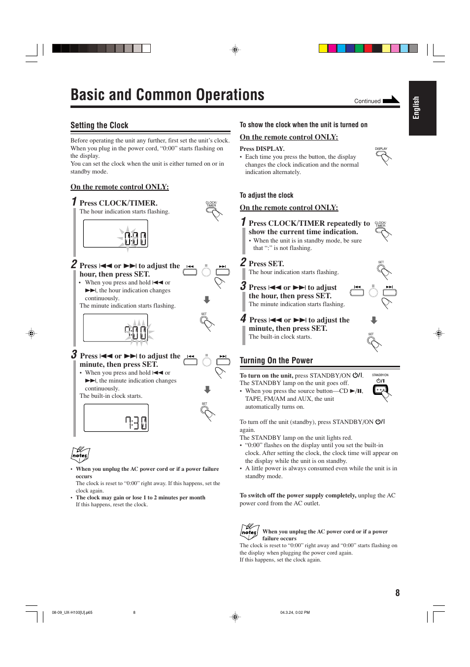 Basic and common operations | JVC CA-UXH100 User Manual | Page 65 / 80