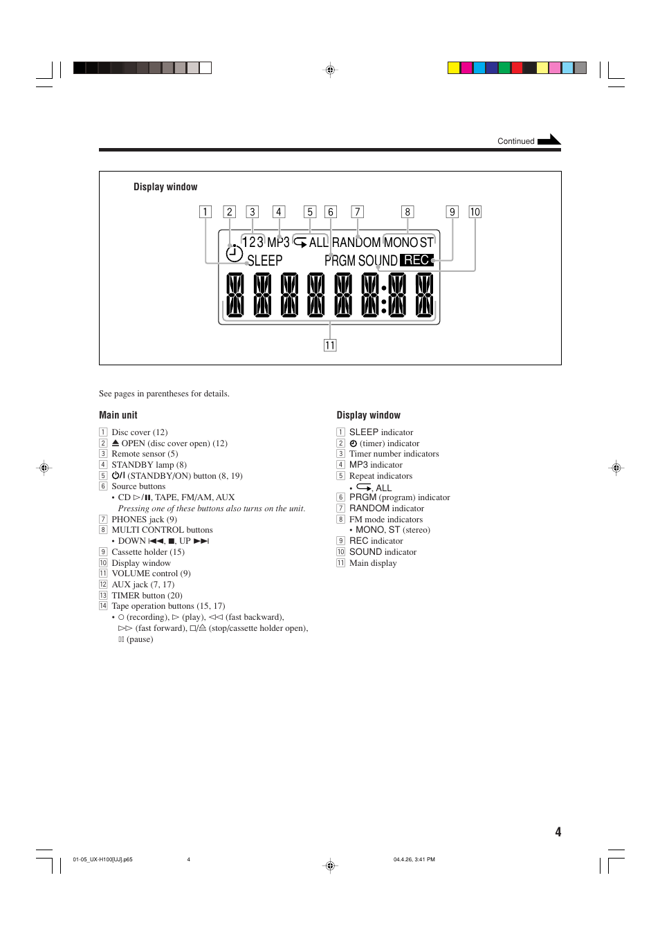 Sleep prgm sound, All random mono st | JVC CA-UXH100 User Manual | Page 7 / 80