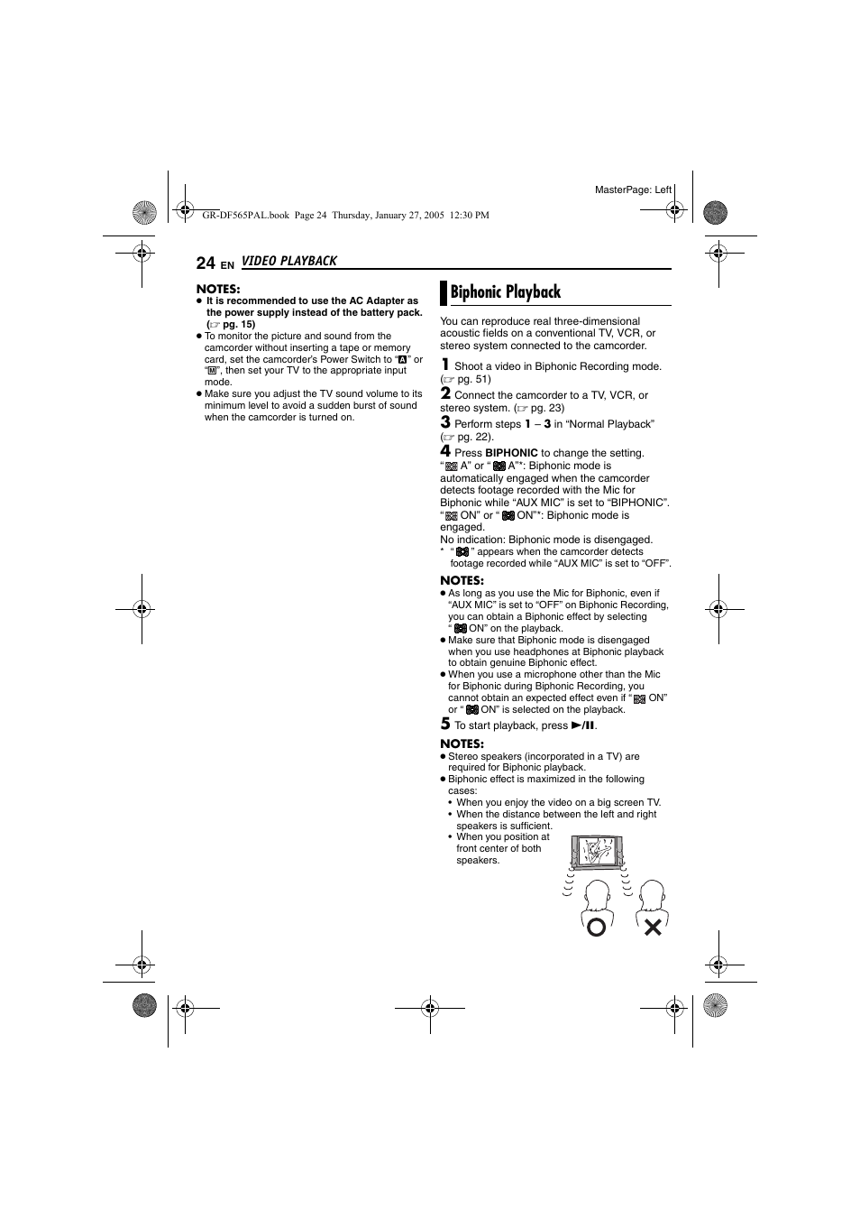 Biphonic playback, Pg. 24, Pg. 24) | JVC GR-DF565 User Manual | Page 24 / 68
