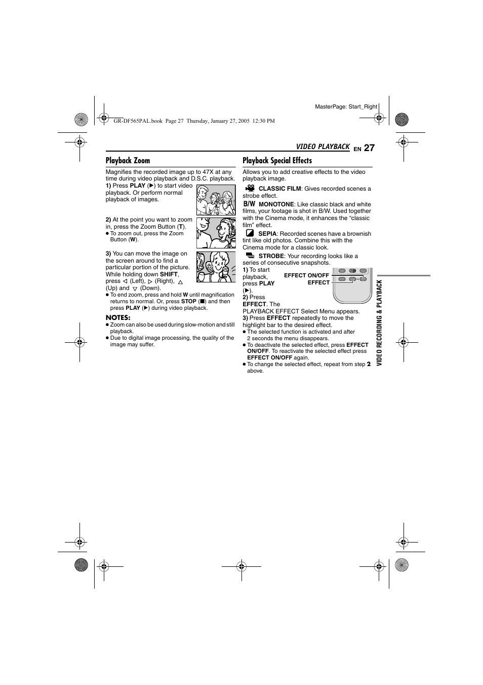 Playback zoom, Playback special effects, Pg. 27) | JVC GR-DF565 User Manual | Page 27 / 68