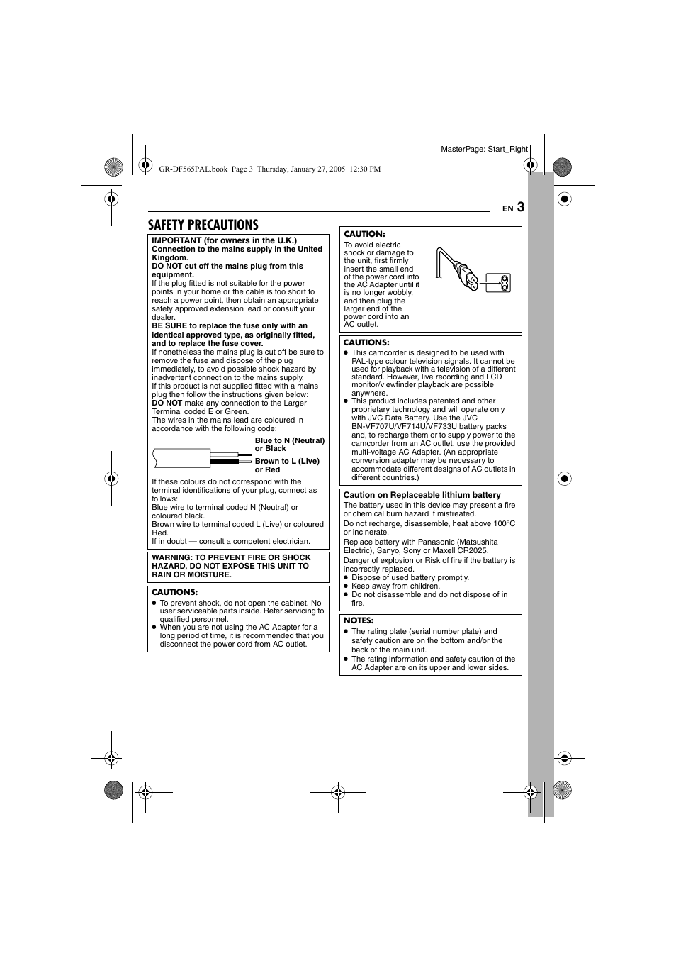 Safety precautions | JVC GR-DF565 User Manual | Page 3 / 68