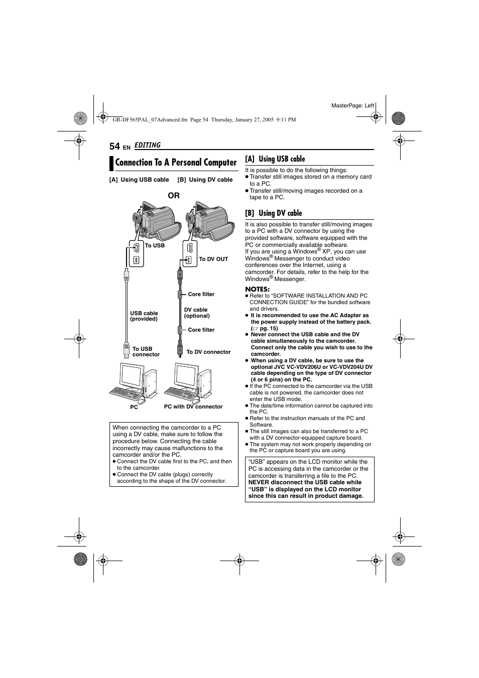 Connection to a personal computer, Pg. 54) | JVC GR-DF565 User Manual | Page 54 / 68