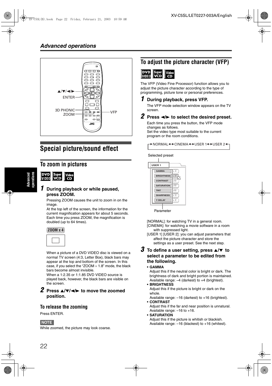 Special picture/sound effect, Advanced operations | JVC LET0227-003A User Manual | Page 24 / 47