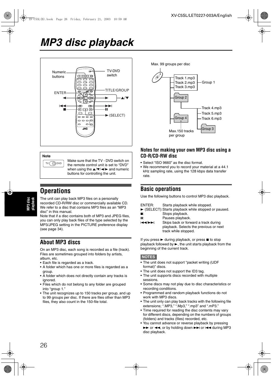 Mp3 disc playback, Operations, About mp3 discs | Basic operations | JVC LET0227-003A User Manual | Page 28 / 47