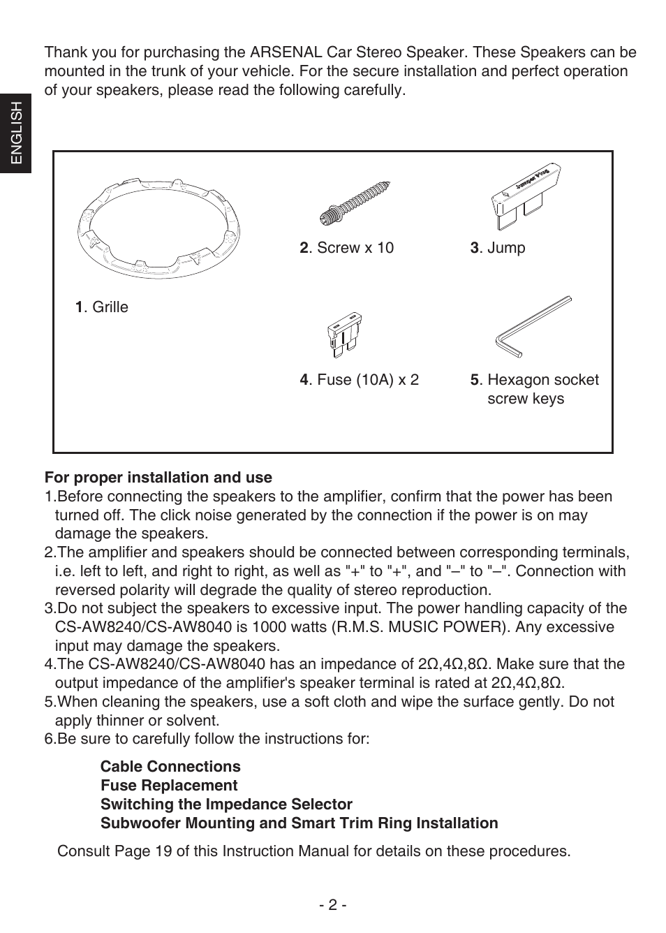 JVC ARSENAL CS-AW8240 User Manual | Page 2 / 16