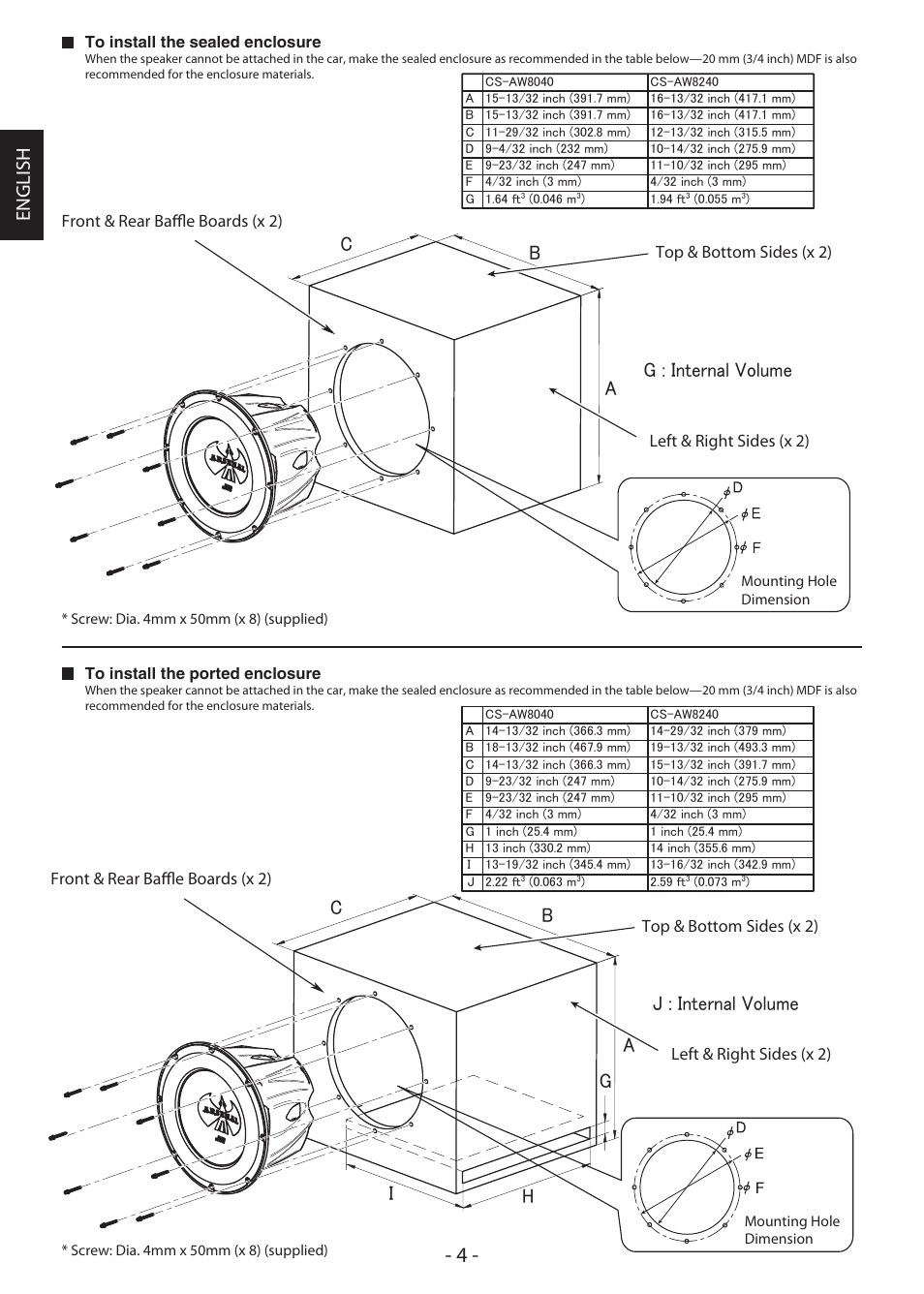 English, J : internal volume g : internal volume | JVC ARSENAL CS-AW8240 User Manual | Page 4 / 16