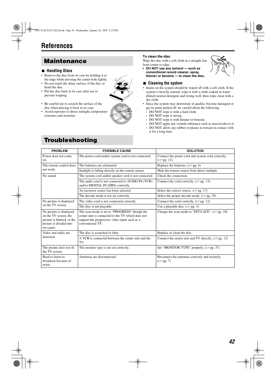References, Maintenance troubleshooting | JVC TH-C7 User Manual | Page 45 / 51