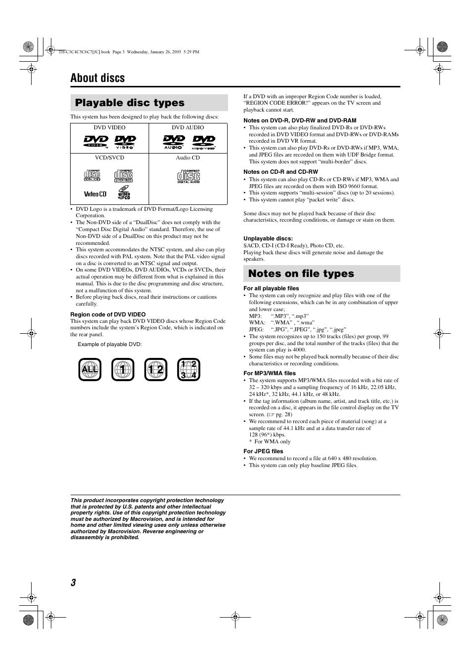 About discs, Playable disc types | JVC TH-C7 User Manual | Page 6 / 51