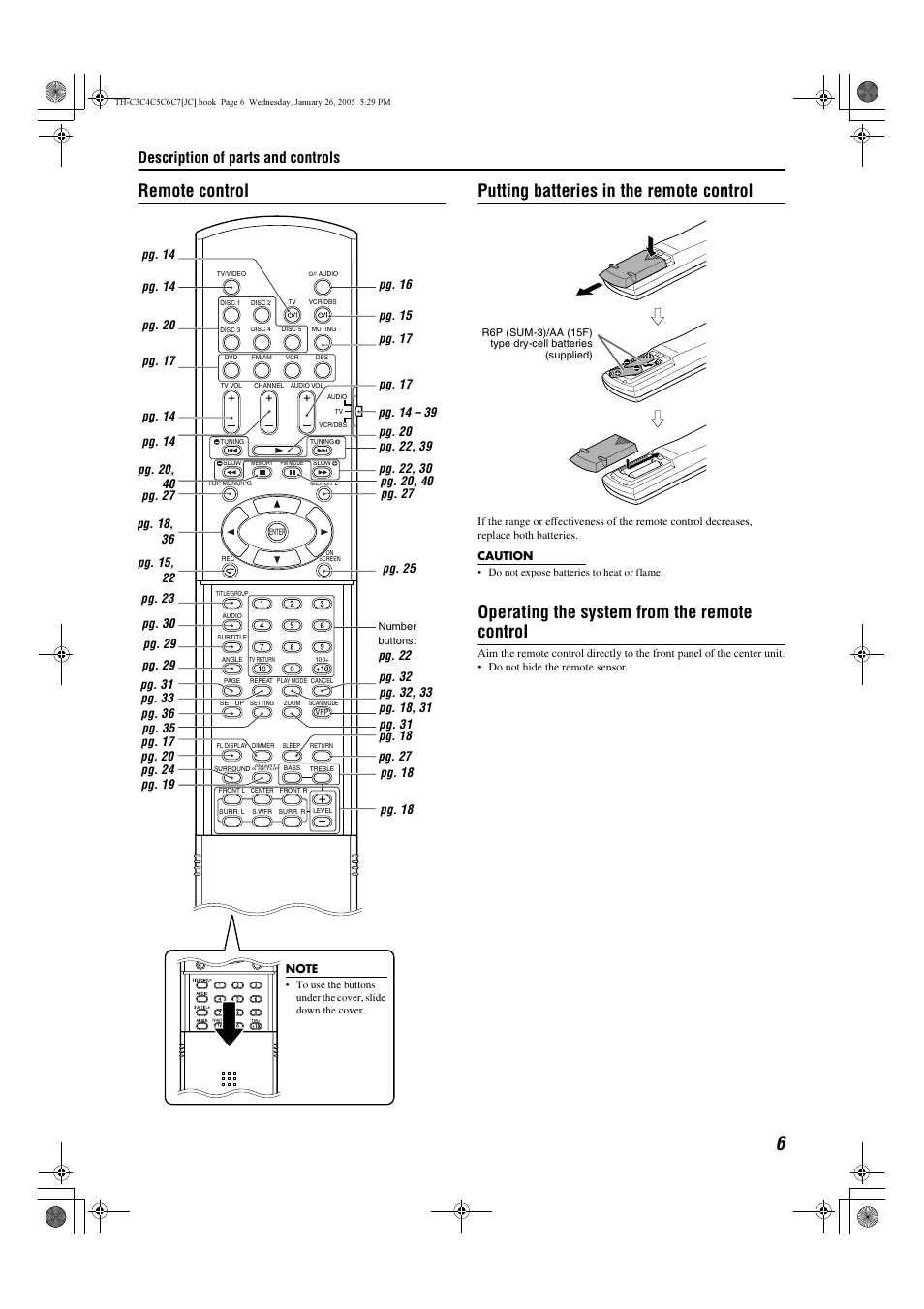 Operating the system from the remote control, Description of parts and controls, Pg. 14 | JVC TH-C7 User Manual | Page 9 / 51