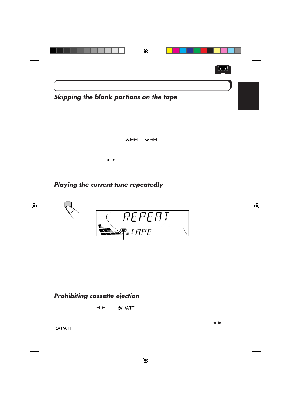 Other convenient tape functions, Skipping the blank portions on the tape, Playing the current tune repeatedly | Prohibiting cassette ejection | JVC Instructions User Manual | Page 13 / 32