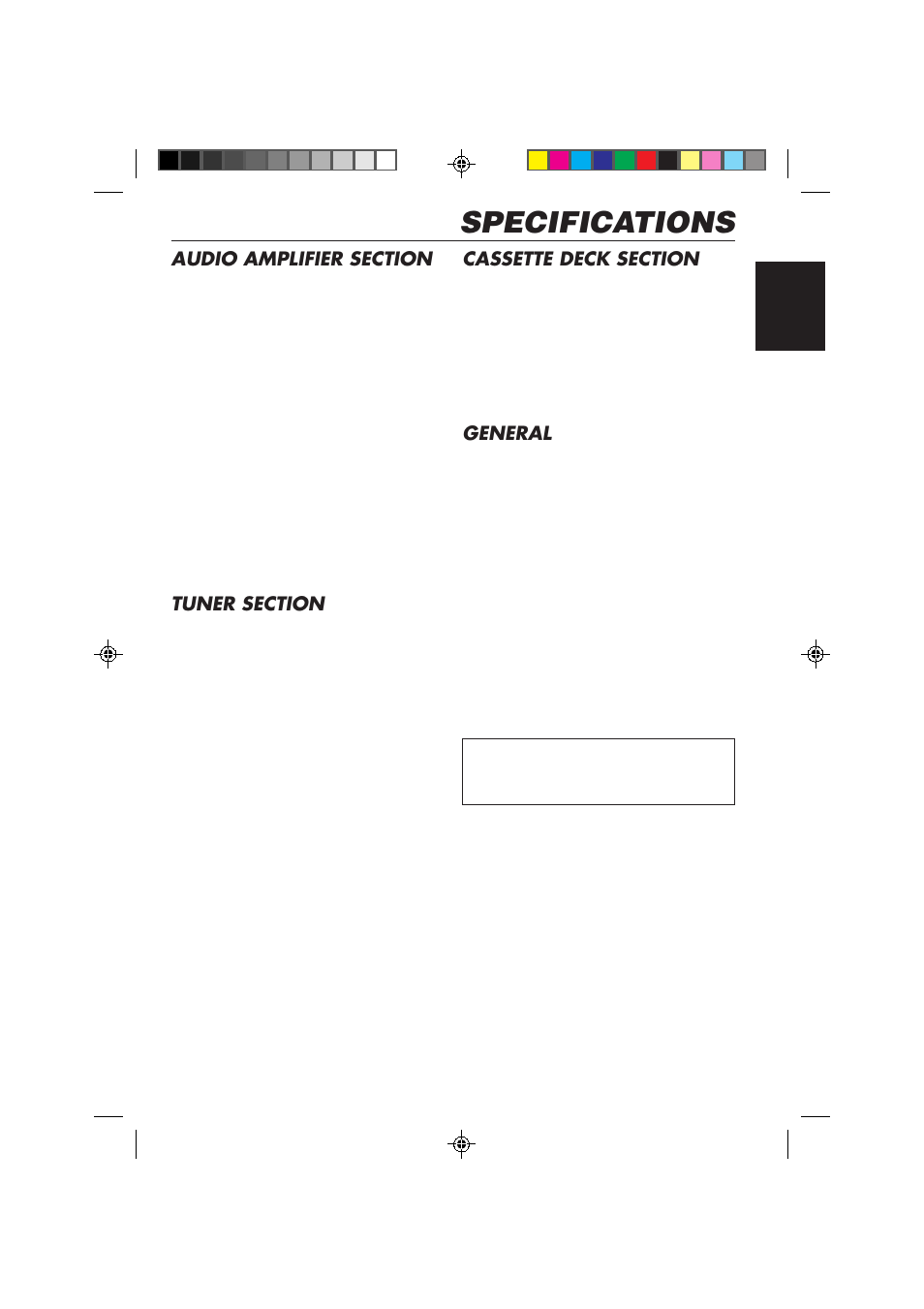Specifications, General | JVC Instructions User Manual | Page 31 / 32