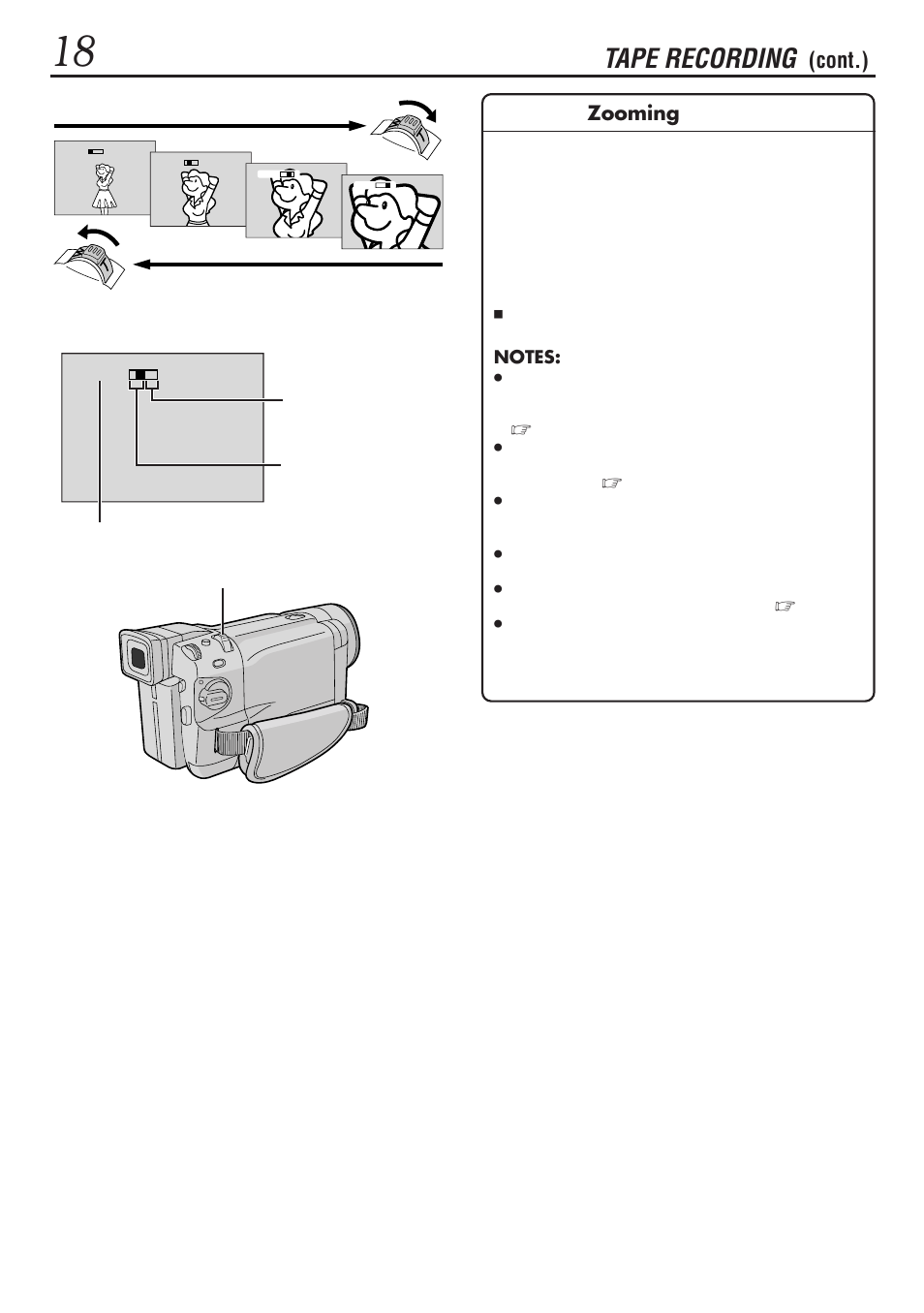 Tape recording, Cont.), Zooming | JVC GR-DVL1020 User Manual | Page 19 / 88